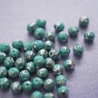 松石绿烫银色切面枣形珠捷克琉璃玻璃 6MM