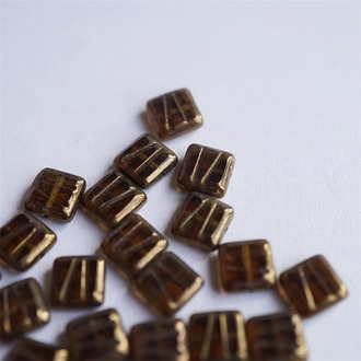 透咖色~高级光泽条纹方形古董系捷克珠玻璃琉璃珠 10MM