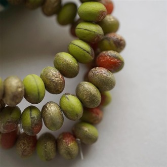 苹果红绿蚀刻烫金扁圆糖豆算盘珠捷克珠玻璃琉璃 9X6MM