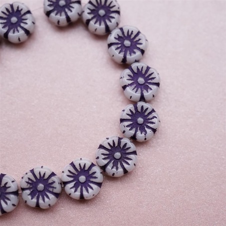 质感深紫色彩绘描白少女夏威夷小花朵捷克珠玻璃琉璃 10MM-3