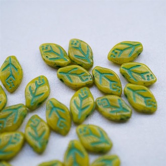 黄色描绿绝版渐变树叶侧孔捷克珠玻璃琉璃 12X7MM