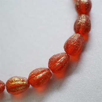 蚀刻红烫金梨瓜水滴南瓜珠玻璃琉璃捷克珠 11X9MM