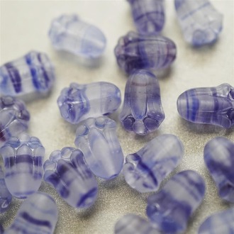 雾面深宝蓝条纹郁金香捷克珠玻璃琉璃 12X8MM