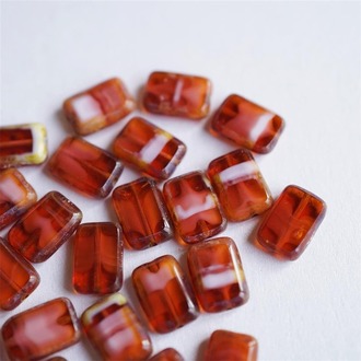 红拼奶白mix~做旧边框长方玻璃捷克珠琉璃 12X8MM