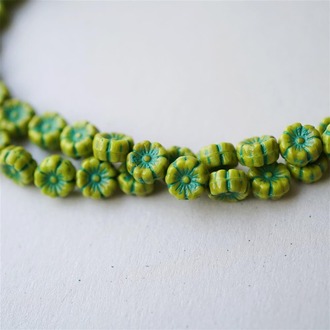 油画色绿油油~迷你夏威夷小花捷克珠玻璃琉璃 8MM