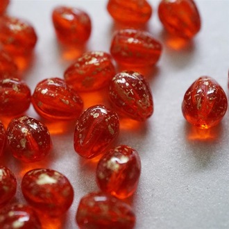 透宝石红喷金梨瓜水滴南瓜珠玻璃琉璃捷克珠 11X9MM