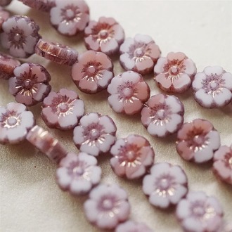 梅子粉白渐变mix彩绘少女夏威夷小花朵捷克珠玻璃琉璃 10MM