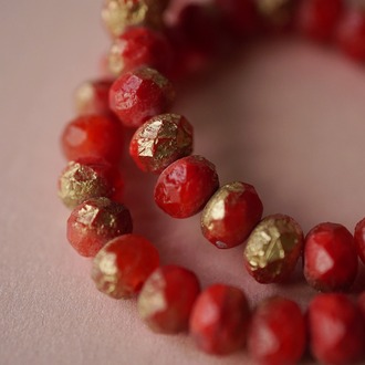 绝美红色蚀刻烫金算盘隔珠玻璃捷克琉璃古风 9X6MM