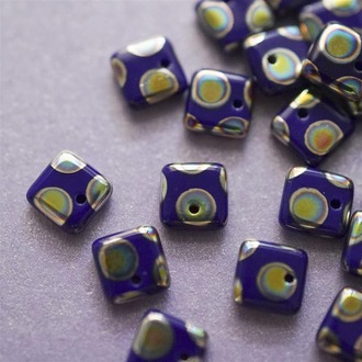 宝蓝色镭射波点方块玻璃捷克琉璃珠 6MM
