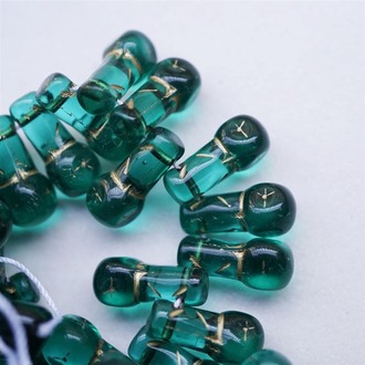 圣诞绿节日复古纹样装饰水滴捷克珠波浪琉璃 15X8MM