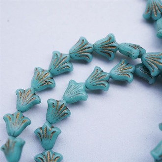 做旧古铜松石绿捷克玻璃珠琉璃野百合小郁金香珠 9X8MM