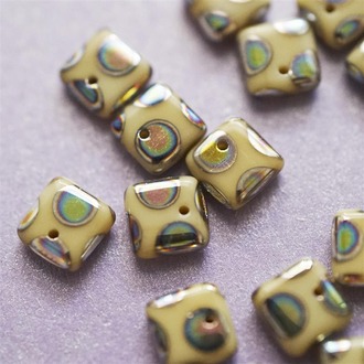 卡其色镭射波点方块玻璃捷克琉璃珠 6MM