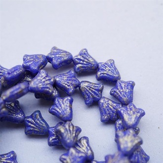 喷金宝蓝色捷克玻璃珠琉璃野百合小郁金香珠 一枚(H23)