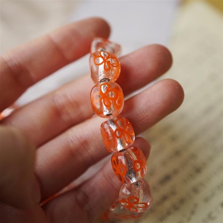 橘色小花花透明银箔绝版立体手工日本古董珠 12mm-2