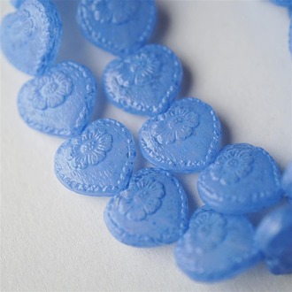 水染透少女浅蓝蓝~爱心浮雕大丽花捷克珠玻璃琉璃 16X17MM