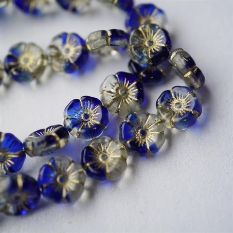 墨水透明蓝描金常规夏威夷花朵捷克珠玻璃珠琉璃 12MM