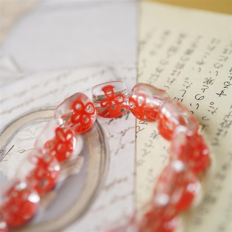 红色小花花透明银箔绝版立体手工日本古董珠 12mm-4