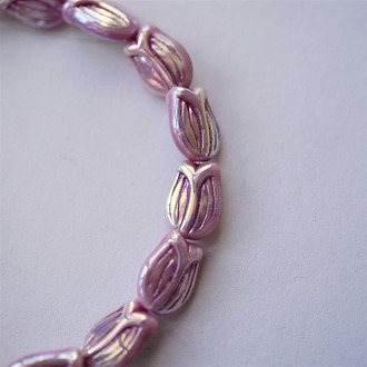 炫彩粉色镀光~新版造型郁金香捷克珠玻璃琉璃 16X11MM