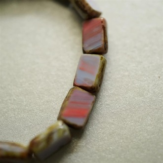 蓝莓红渐变长方条纹做旧捷克珠玻璃琉璃 12X8MM