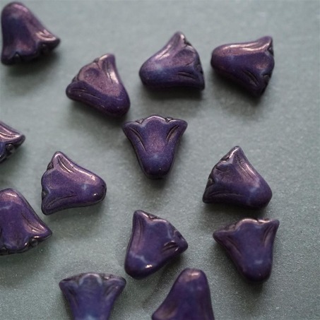 紫色金属做旧镀色百合郁金香捷克珠玻璃琉璃 10X10MM-4