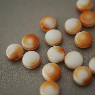 橘白色晕染几何扁圆玻璃珠琉璃捷克 10MM