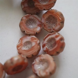 红白渐变做旧捷克夏威夷花朵玻璃琉璃 14MM