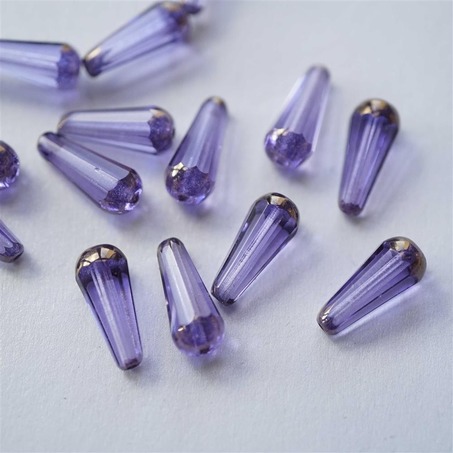 透明薰衣草紫~分量感水滴直孔捷克玻璃琉璃珠 20X8mm-2