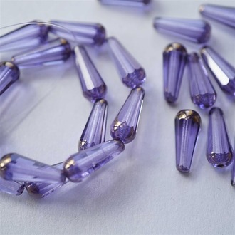 透明薰衣草紫~分量感水滴直孔捷克玻璃琉璃珠 20X8mm