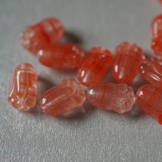 透红条纹郁金香捷克珠玻璃琉璃少女手工耳环 12X8MM