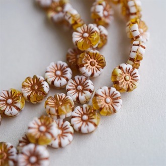 橘白mix玫瑰金可爱少女夏威夷小花朵描金捷克珠玻璃琉璃 10MM