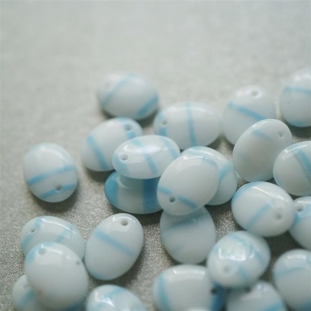 蓝条纹白色椭圆捷克玻璃琉璃珠可爱 12X9MM