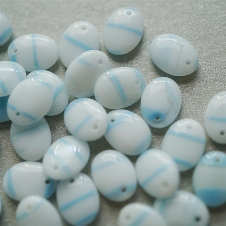 蓝条纹白色椭圆捷克玻璃琉璃珠可爱 12X9MM-3
