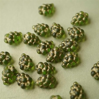 青绿描金色~质感葡萄吊坠水果捷克珠玻璃琉璃 16x11MM