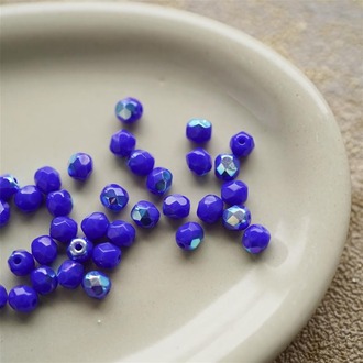 幻彩宝蓝色迷你枣形切面火磨珠法绣串珠 4MM