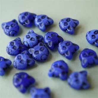 克莱因蓝mix~描黑猫咪直孔捷克珠琉璃玻璃 13x12mm
