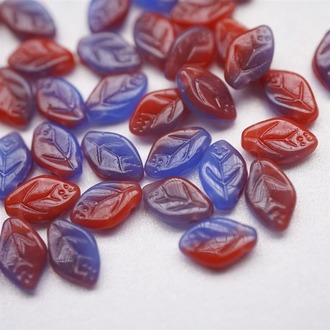 秋冬系红蓝mix色渐变树叶侧孔捷克珠玻璃琉璃 12X7MM