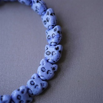 浅浅蓝~描黑趣味猫咪直孔捷克珠琉璃玻璃 13x12mm