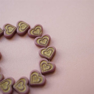 做旧脏脏粉~复古少女双层爱心捷克珠玻璃琉璃 14X16MM