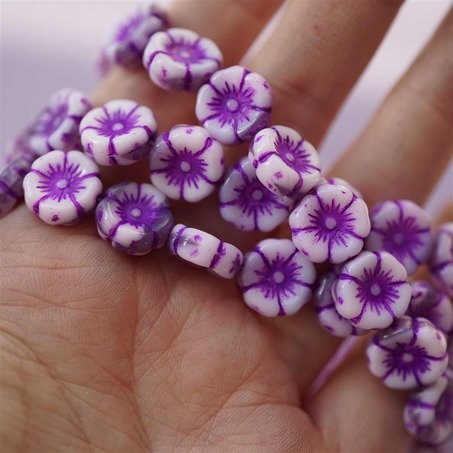 亮紫色mix串珠常规夏威夷花朵捷克珠玻璃珠琉璃 12MM-3