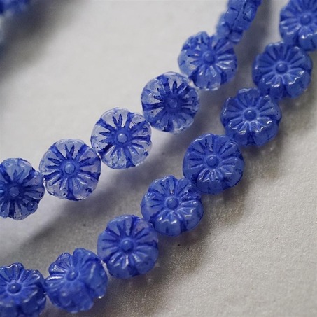 蛋白蓝半透明可爱彩绘少女夏威夷小花朵捷克珠玻璃琉璃 10MM