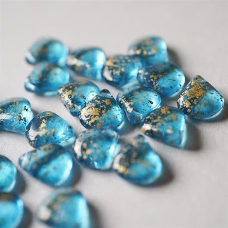 透蓝色喷金侧孔水滴花瓣捷克珠玻璃琉璃 12X11MM