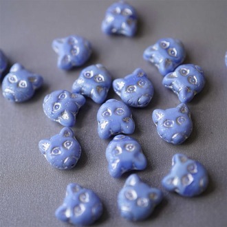 浅浅蓝~描银趣味猫咪直孔捷克珠琉璃玻璃 13X12MM