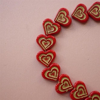 亮红色爱心描金~手作双层爱心捷克珠玻璃琉璃 14X16mm