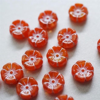 mix橘红调描白色百搭可爱夏威夷花朵捷克珠玻璃琉璃 12MM
