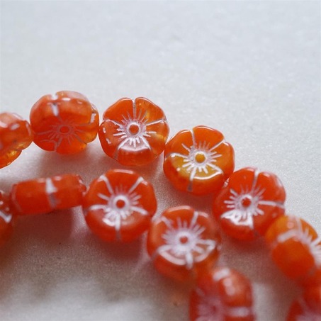 mix橘红调描白色百搭可爱夏威夷花朵捷克珠玻璃琉璃 12MM-2
