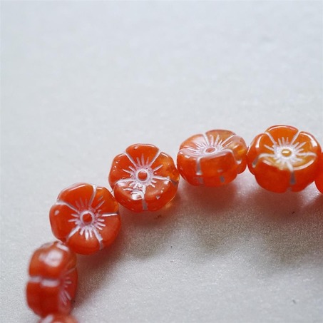mix橘红调描白色百搭可爱夏威夷花朵捷克珠玻璃琉璃 12MM-3