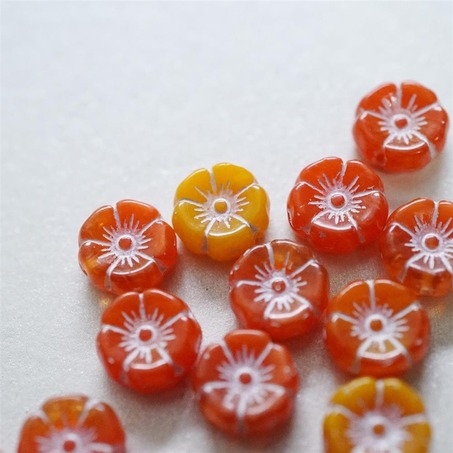 mix橘红调描白色百搭可爱夏威夷花朵捷克珠玻璃琉璃 12MM-5