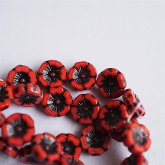 红黑别致精致好看常规夏威夷花朵捷克珠玻璃珠琉璃 12MM