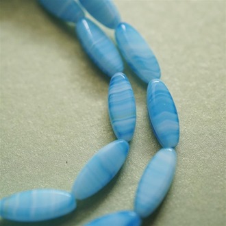 蓝色条纹梭形椭圆扁珠捷克珠玻璃琉璃 16X6MM