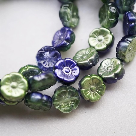 绝版金属撞色蓝绿可爱夏威夷小花朵捷克珠玻璃琉璃 12MM-3